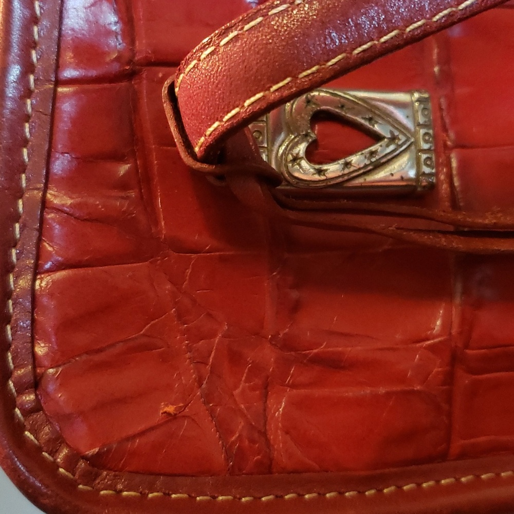 Brighton Vintage Red Croc leather handbag w/silver trim/heart. W/ extra strap - Picture 7 of 7